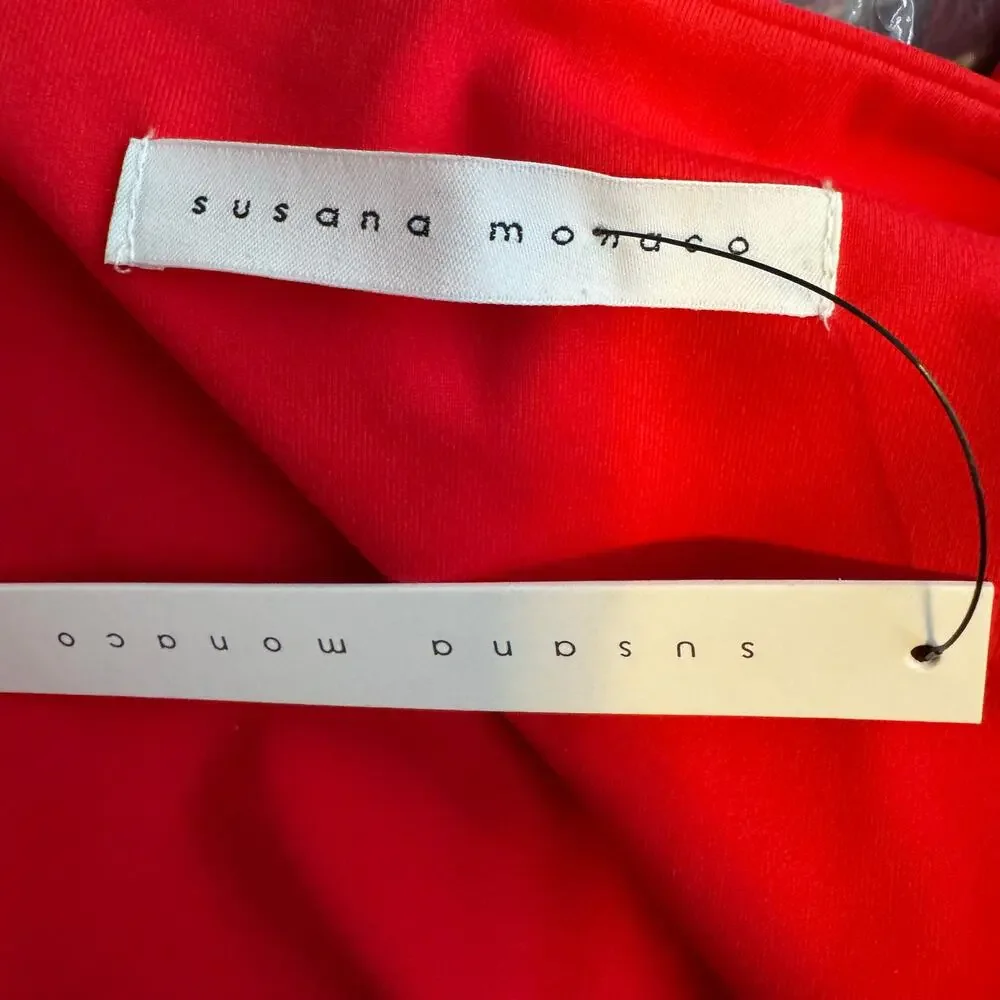 Susana Monaco Very V Long Sleeve Crop Top in Morello Red NWT Size Large